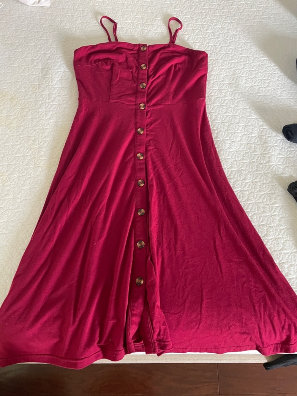 Spaghetti Strap Midi Dress with Front Buttons in Red